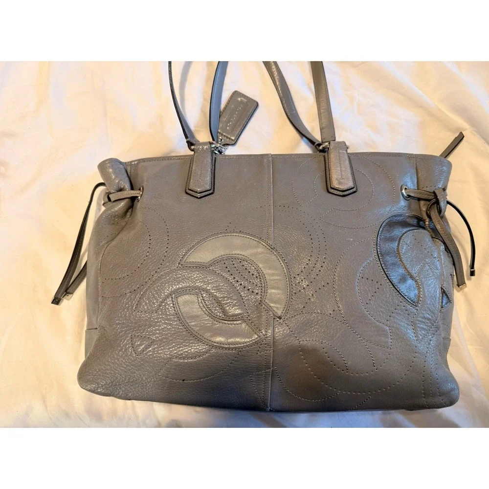 Coach Chelsea Inlaid Leather Charlie Gray Grey Tote Zip Large Patchwork